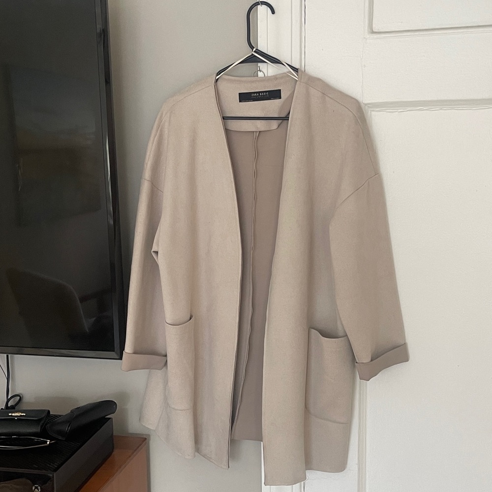 Zara oversized cream suede jacket